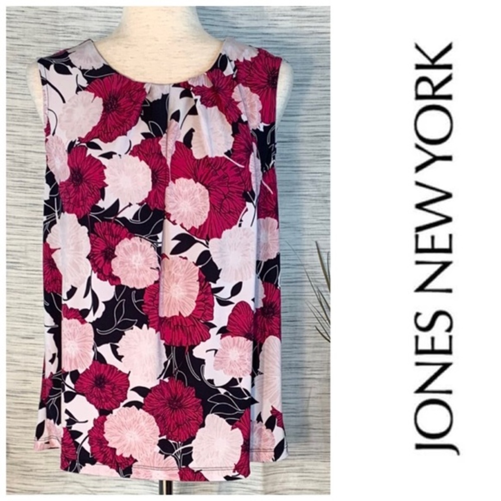 Jones of New York pink and reddish purple sleeveless floral top.